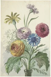 Boeket bloemen in de hals van een groene vaas