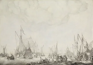 De koninklijke en staatsjachten, mogelijk de aankomst van Karel II van Engeland in Moerdijk, 1660