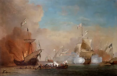 Piraten vallen een schip van de Britse marine aan, 17e eeuw