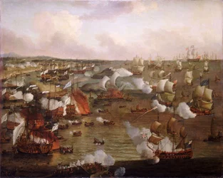 De verbranding van Franse schepen bij de Slag bij La Hogue, 23 mei 1692, eind 17e eeuw
