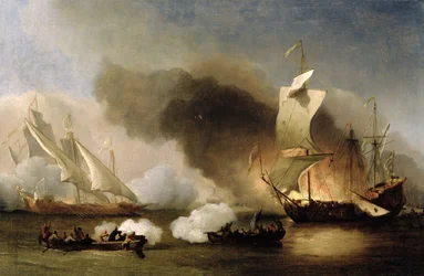 Een Actie voor de Barbarijse Kust met Galeien en Engelse Schepen, c.1695