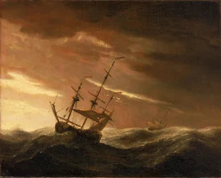 Een Engels schip in een storm, eind 17e eeuw