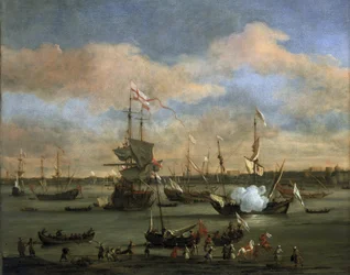 Brits handelsschip in een haven in de Middellandse Zee