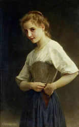Aan het begin van de dag (plattelandsleven: jong boerenmeisje kleedt zich aan). Schilderij van William-Adolphe Bouguereau (William Adolphe Bouguereau