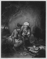 Arabieren Delen Buit, uit het schilderij in de Vernon Gallery (gravure)