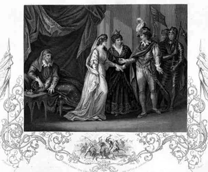 De Sluiting van het Verdrag van Troye, in Henry V door William Shakespeare, gegraveerd door J. Rogers