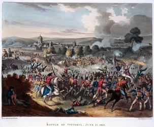 Arthur Wellesley (1769-1852) Lord Wellington betreedt Salamanca, gegraveerd door J.C. Stadler, gepubliceerd 1818