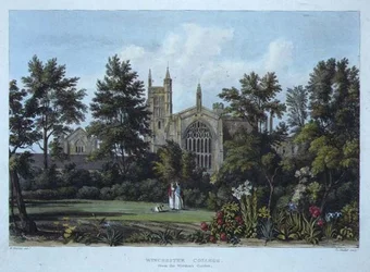 Winchester College vanuit de Tuin van de Warden, uit 