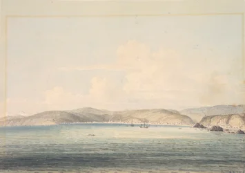 Het dorp Almandral in de Baai van Valparaiso, met uitzicht op de Andes