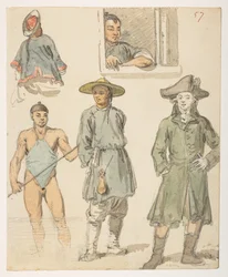 f.11 57 Studies van Chinezen, uit een Album van 372 tekeningen van landschappen, kustlijnen, kostuums en het dagelijks leven gemaakt tijdens Lord Macartney