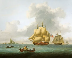 Oorlogsschepen, koopvaardijschepen en kleinere vaartuigen in de monding van de Theems