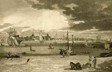 Uitzicht op Liverpool vanaf de veerboot, Lancashire