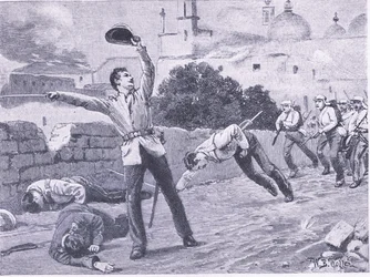 Het innemen van de Charbagu-brug, Lucknow 25 september 1857, illustratie uit British Battles on Land and Sea, 1915