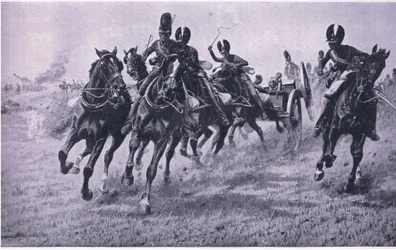 Kanonnen naar voren: Waterloo 18 juni 1815, illustratie uit Britse gevechten op land en zee, 1915