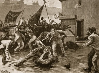 Oproer in Belfast, 1886, illustratie uit 