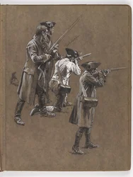 Studie voor het olieverfschilderij door William Barns Wollen, De Slag bij Lexington 1775