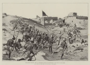 De Soudan Vooruitgang, de 11e Soudanese aanvallend de Dervishes in de Strijd bij Abu Hamed