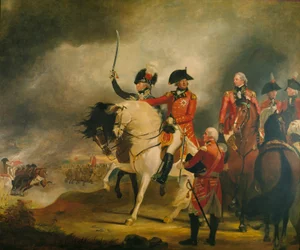 Koning George III inspecteert het regiment lichte dragonders van de prins van Wales, vergezeld door de prins van Wales, de hertog van York en andere generaals