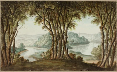 Rivierlandschap gezien door bomen