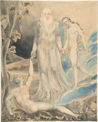 Engel van de goddelijke aanwezigheid die Eva naar Adam brengt (De schepping van Eva: „En zij zal vrouw genoemd worden”) (recto); schets voor hetzelfde onderwerp (verso)