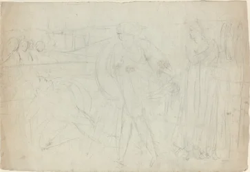 Schets van een Zwaardvechter die Boven zijn Verslagen Tegenstander Staat