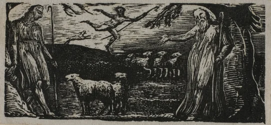 Thenot berispt Colinet, Lightfoot op de achtergrond, uit De Pastoralen van Vergilius