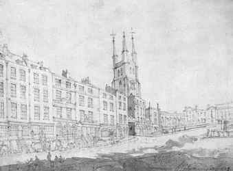 Uitzicht op Snow Hill ondergaat verbeteringen, 1803 (tekening)