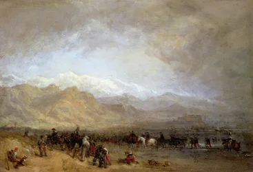 Franse troepen aan de Magra (olieverf op molenkarton)