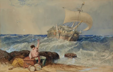 Schip in stormachtige zee