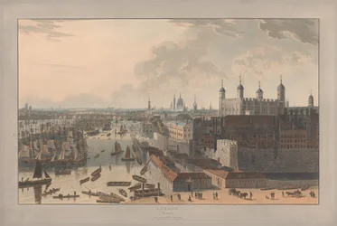 Plaat II: Londen, de Pool en de Tower (uit William Daniells Zes gezichten op Londen; Theemsoever)