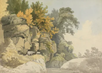 Bosrijke rotsen bij een stroom (Derbyshire?)