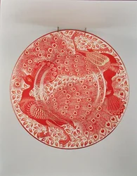 Sierbord met robijn- en goudluster, gedecoreerd met twee pauwen, geschilderd door Charles Passenger, ca. 1890