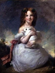 Portret van Dora Louisa Grant met een konijn