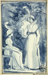 Twee Vrouwen in Kleding uit de Late 18e Eeuw
