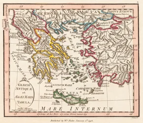 Oud-Griekenland. Egeïsche Zee. Klein-Azië. Kaart.