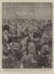 Op naar het Front vanuit Oud-Engeland, de New South Wales Lancers die door de Stad trekken