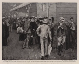 De Engelsen in Egypte, kaartjes kopen bij het Pari Mutuel-kantoor op de renbaan van Caïro