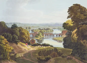 Caversham Bridge, nabij Reading, gegraveerd door Robert Havell de Jongere, gepubliceerd 1818