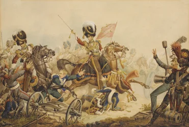 1st Life Guards aanvallende Franse artillerie bij de Slag bij Waterloo in 1815, 1820