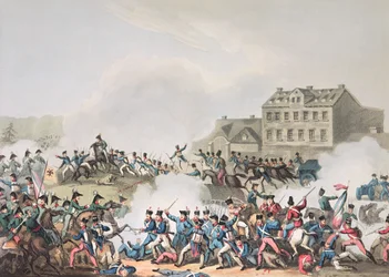 Slag bij Leipzig, 19 oktober 1813: geëtst door I. Clarke, geaquarelleerd door M. Dubourg