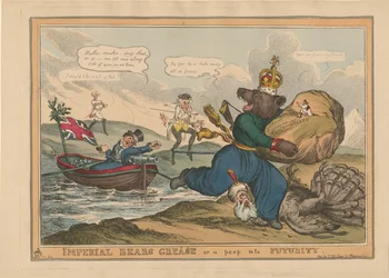 Keizerlijke berenvet Griekenland of een blik in de toekomst. Karikatuur over de Russisch-Turkse oorlog, 1828