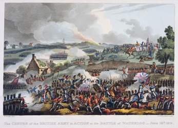 Het centrum van het Britse leger in actie bij de Slag bij Waterloo, 18 juni 1815, uit 