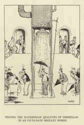 Testen van de waterdichte kwaliteiten van paraplu