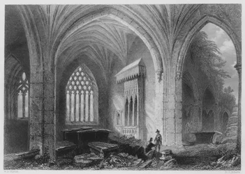 Interieur van Holly-Cross Abdij (gravure)