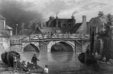 Bow Bridge, Essex, gegraveerd door John Rogers, 1832
