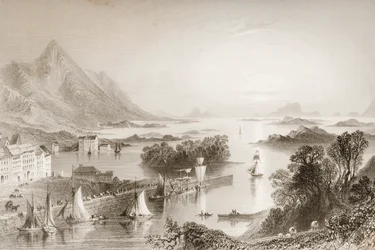 Clew Bay gezien vanaf Westport, County Mayo, uit 