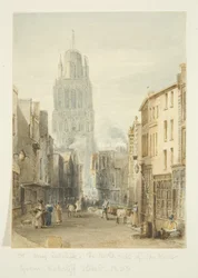 Noordelijk aanzicht van de St. Mary Redcliffe kerk vanaf Redcliffe Street