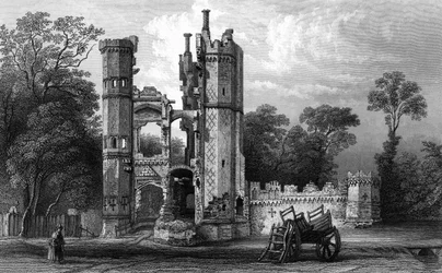Restanten van Nether Hall, nabij Harlow, Essex, gegraveerd door John Rogers, c.1832