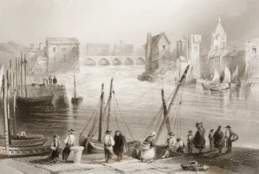 Uitzicht op Galway vanuit de Claddagh, County Galway, Ierland, uit 