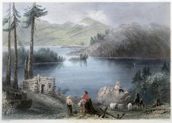 Uitzicht op meer en grens - in "Canadian scenery illustrated" door Bartlett W. H.